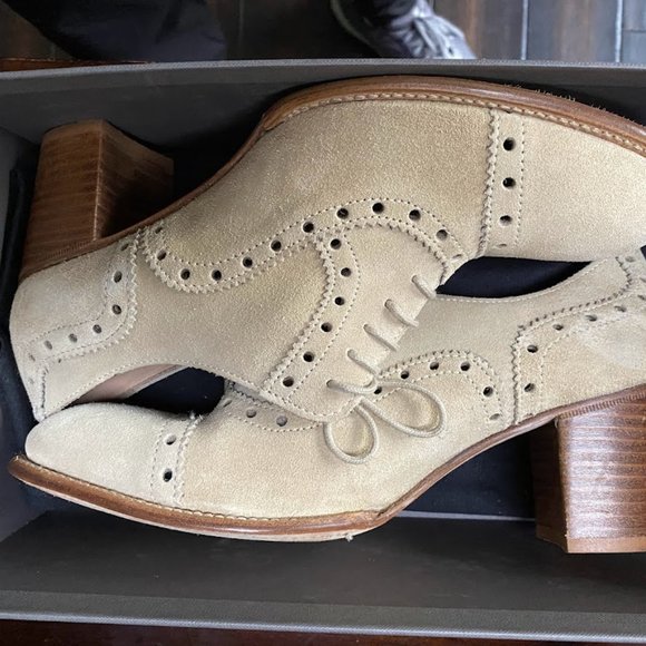 LOTTUSSE SUEDE LACE-UP Derby Oxford Brogues Beige EU 39 US 8.5 - Picture 2 of 11